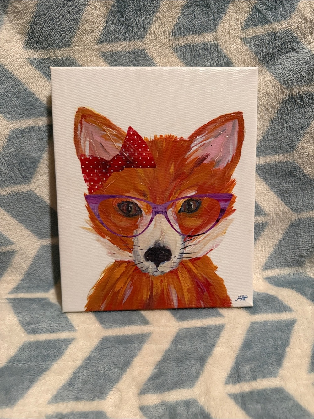 Hobby Lobby Orange Fox Canvas with Purple Glasses and Red Bow